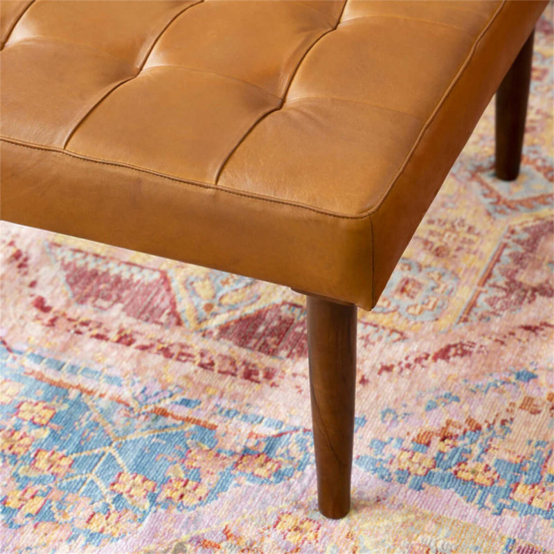 Repose-pieds rembourré en cuir véritable Mark MidCentury