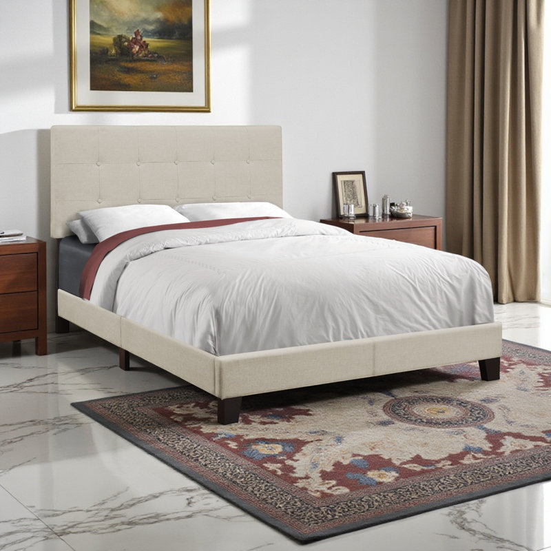 Lit rembourré en lin et bois noir Ricardo, H 45,59 po x l 57,79 po x L 80,1 po