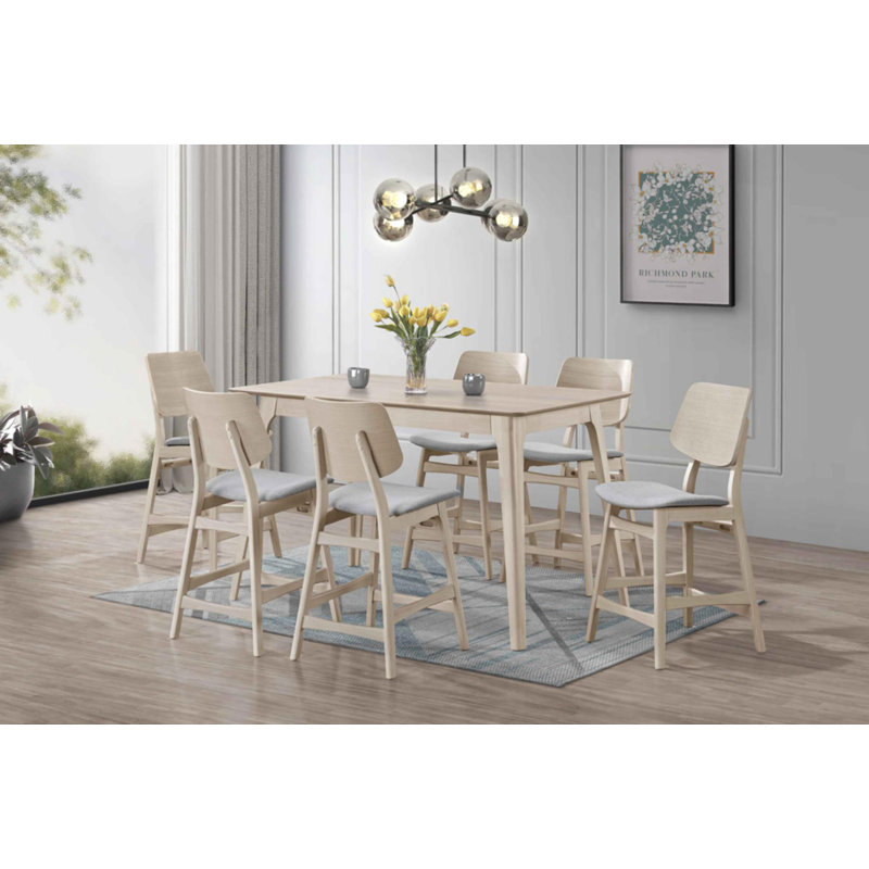 Ensemble de salle à manger en bois avec table rectangulaire et chaises Lyan, Gris / Blanc, 7 pièces : table, 6 chaises