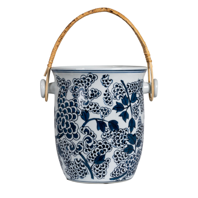 Chadwicks Ceramic Wine Cooler with Bamboo Handles, Blue
