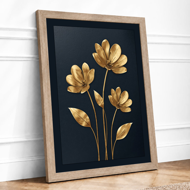 Golden Blooms Botanical - Framed Print, A2 - 59.4 x 42.0 cm, Oak