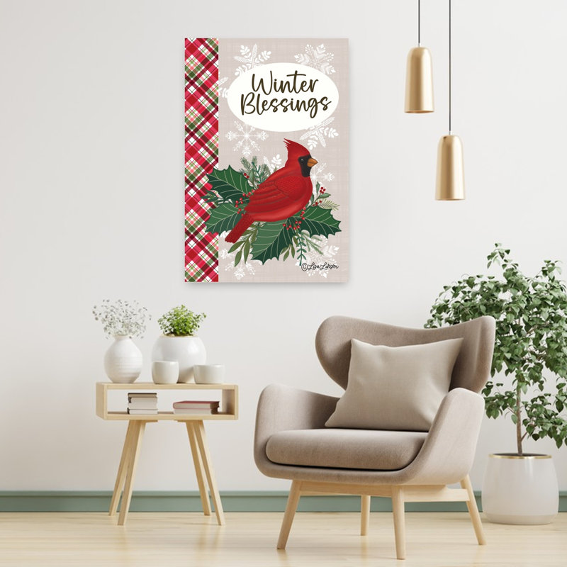 «Winter Blessings», cardinal, oiseau, nature, art hivernal, H 36 po x l 24 po