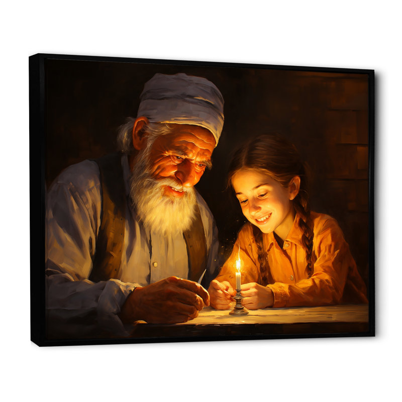 Judaïsme famille bougie Shabbat sérénité - impression, Cadre flottant noir, H 16 po x l 32 po x P 1 po