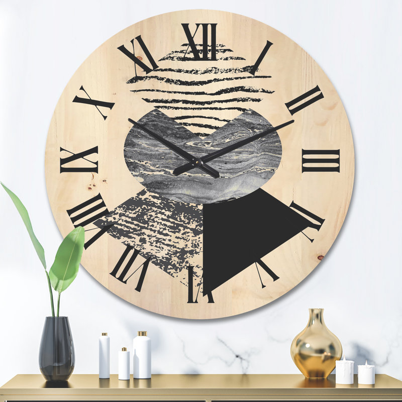 Horloge murale en bois de palmier tropical avec formes géométriques abstraites I, Très grand