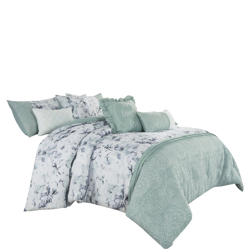 Ensemble d'édredon 7 pièces Vero Luxury, Édredon de très grande taille et 6 pièces suppl, Motif floral bleu