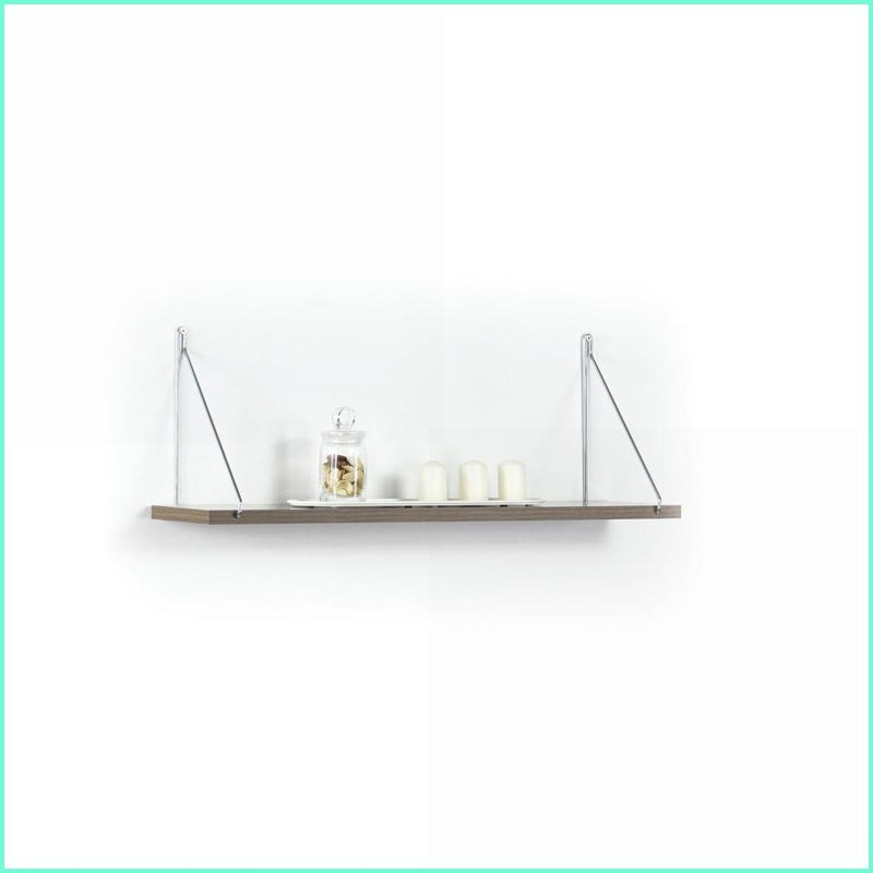 Wall Shelf Modern Single Wall-Mounted Shelf with Chrome Brackets | White | Solid Wood
