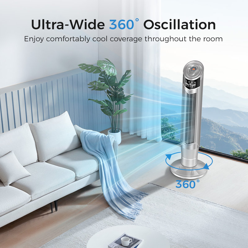 39-in 120 -Volt Indoor  Oscillating Tower Fan with Remote, Silver