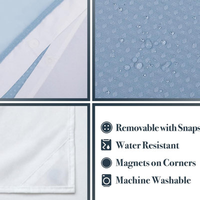 Blue 183 x 180 cm Waffle Weave Shower Curtain with Snap-in Fabric Liner and Hooks Set for Bathroom