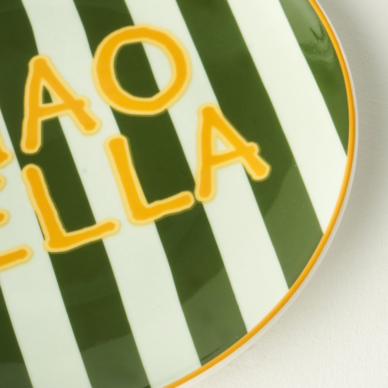Line Striped Porcelain Dessert Plate, Green