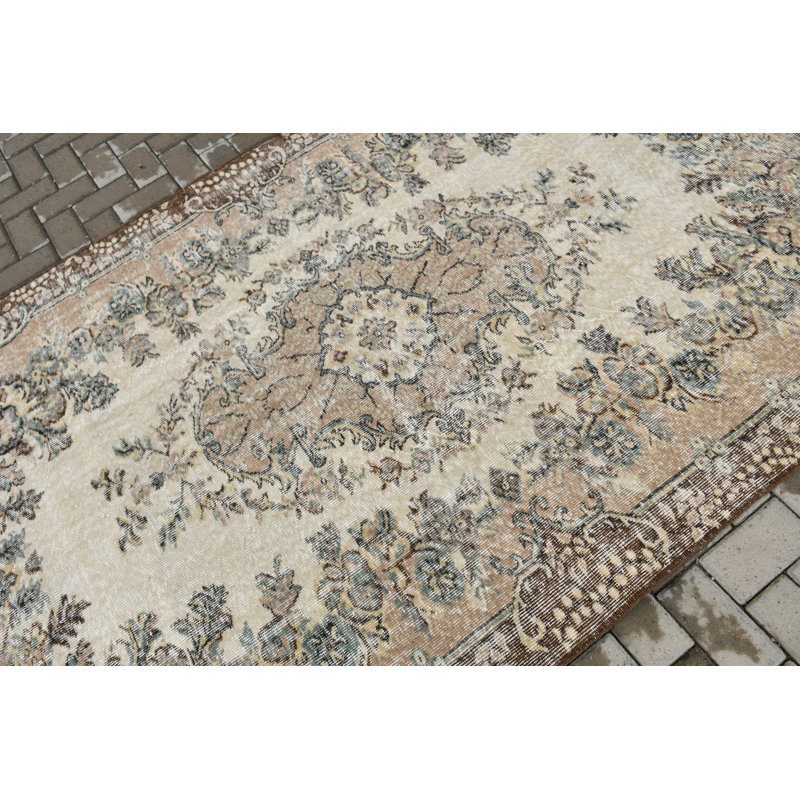 Grand tapis en laine de style turc rétro avec des motifs Oushak pour la décoration de salon en beige
