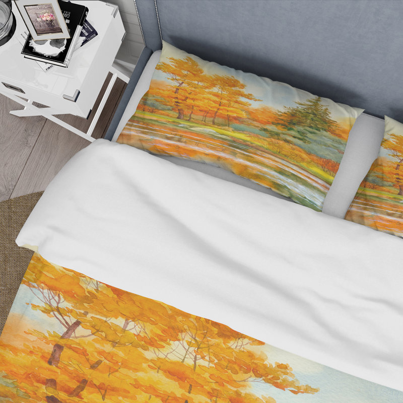 Ensemble de housse de couette Autumnal Forest By The Lake Side IV - microfibre de polyester