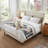 Melaya Elegant Wingback Upholstered Platform Bed Frame – Luxurious Design with Gold Piping, Sturdy Support, and Easy Assembly-640475837-640475827