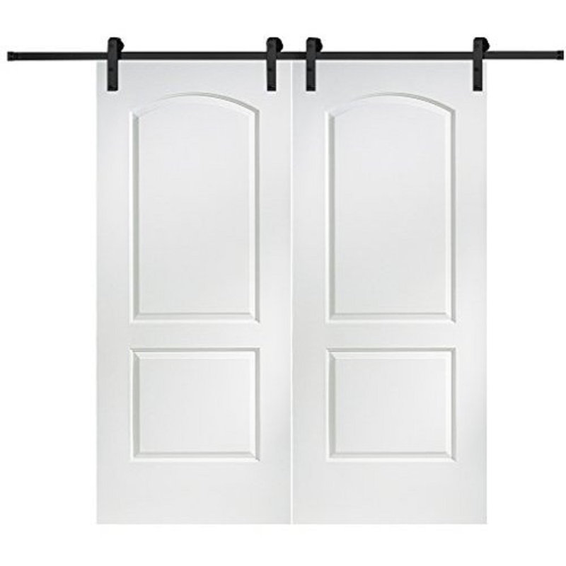 Porte de grange à panneaux en bois avec ensemble de quincaillerie d’installation Caiman, Noir mat, 60 po x 80 po