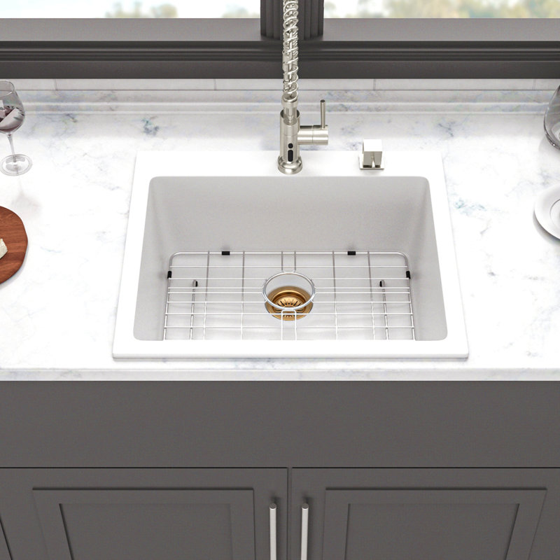 Quartz Kitchen Sink - 25X22" Granite Composite Drop In Kitchen Sink, Polished White