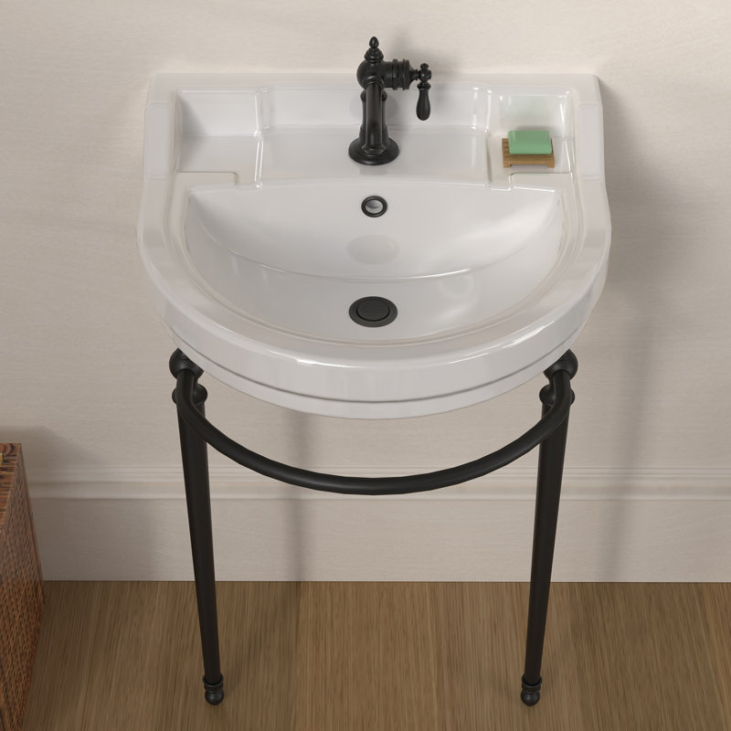 Console Whitehaus de 22 po avec cuve semi-circulaire, repose-pieds en laiton massif et porte-serviettes à l'avant, Noir mat