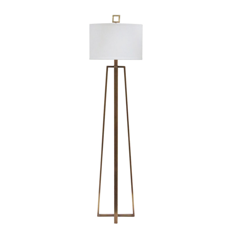 Colson Gold Finish Floor Lamp with Off-White Linen Shade