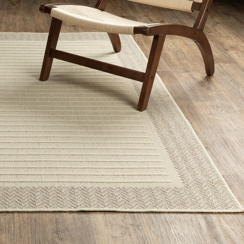 Tavraj Modern Linear Stripe Beige / Ivory Indoor/Outdoor Rug, Rectangle 7'10" x 10', Beige / Ivory