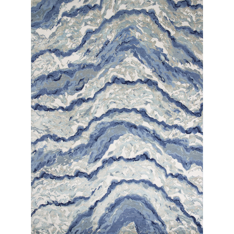Mandalay Abstract Area Rug in Sea Blue/Indigo/Ivory, Runner 3' x 12'