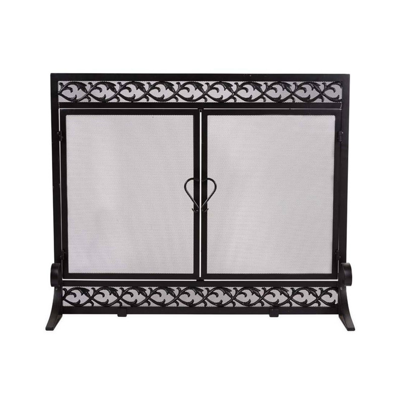Akiera Iron Scrollwork Fireplace Screen With Two Doors, 33" H x 44" W x 12" D
