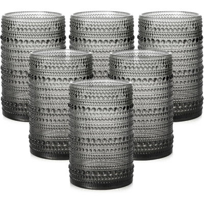 The Glassware Drinking Glasses Set of 6,15 oz Hobnail Glass Cups - 1 Cleaning Brush