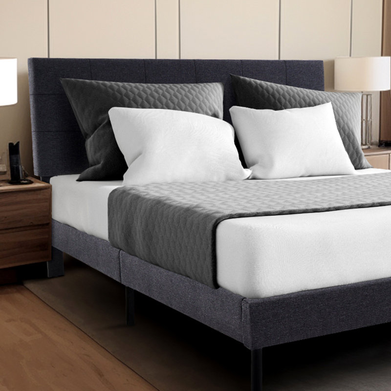 Imajean Frame Bed with Headboard, Twin, Dark Gray