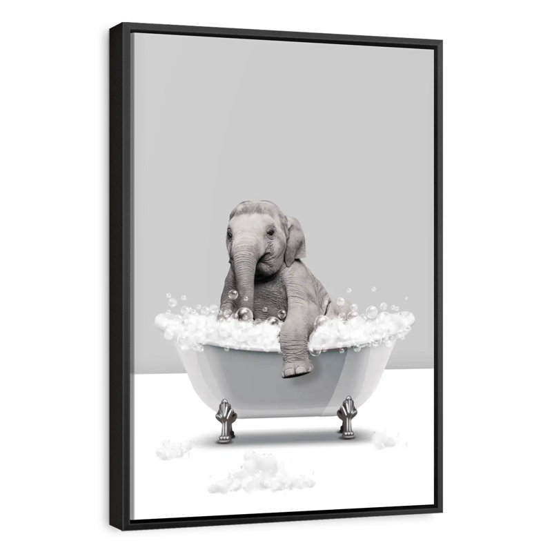 Baignoire éléphant Warba argent, Cadre flottant noir, 21 po x 31 po