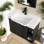 Meuble-lavabo mural moderne en chêne foncé avec lavabo en céramique pour petits espaces