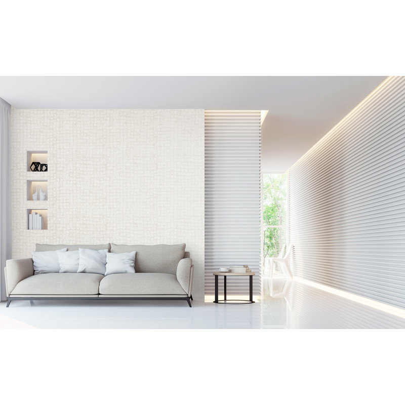 Manhattan 10.05m x 53cm 3D Embossed Satin Wallpaper Roll, Pearl White