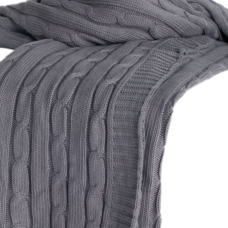 Jeté en tricot 100% coton gris clair