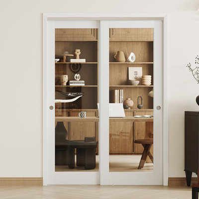Porte coulissante double coulissante en verre aggloméré blanc 1 Lite