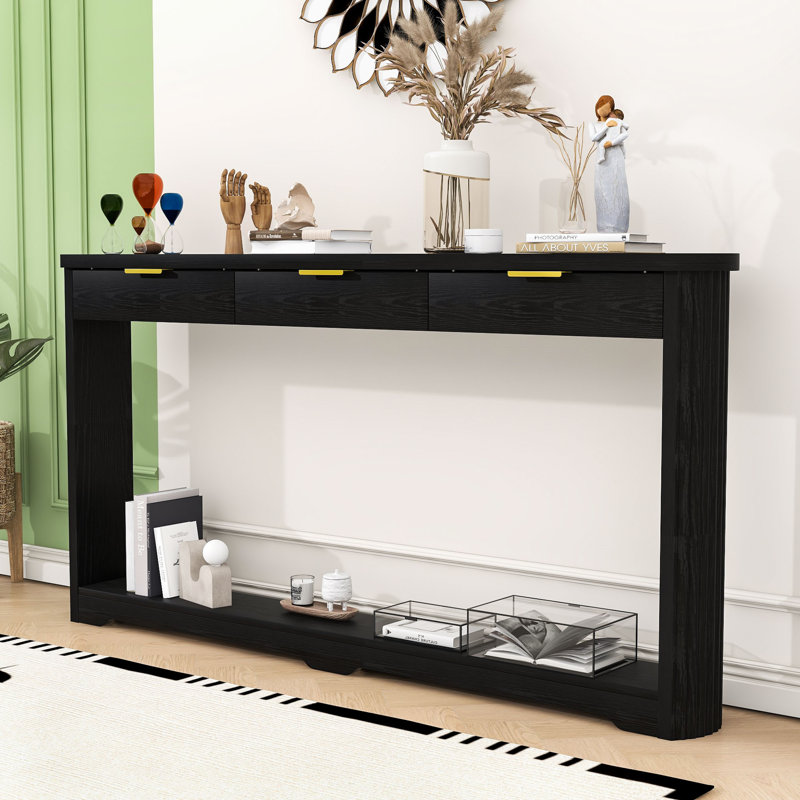 Console élégante en bois avec plusieurs tiroirs de rangement, Noir