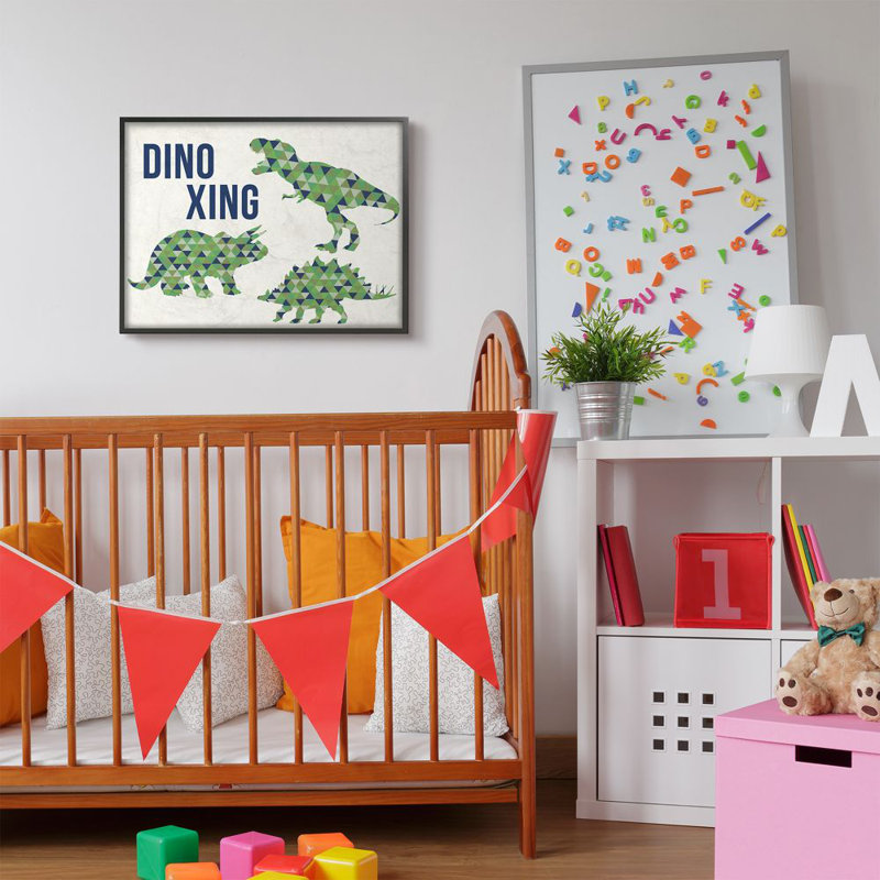 «Lamanna Dino Crossing Dinosaur Kids», art textuel, H 24 po x l 30 po x P 1,5 po, Giclée encadrée noir minuit
