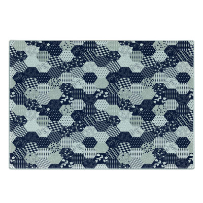 Ambesonne Navy Tempered Glass Cutting Board Patchwork Style Dots Star Navy and White