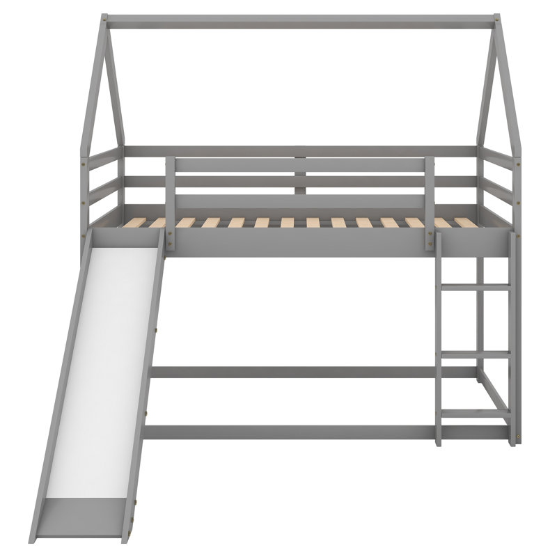 Lit simple superposé avec glissoire et échelle, Gris