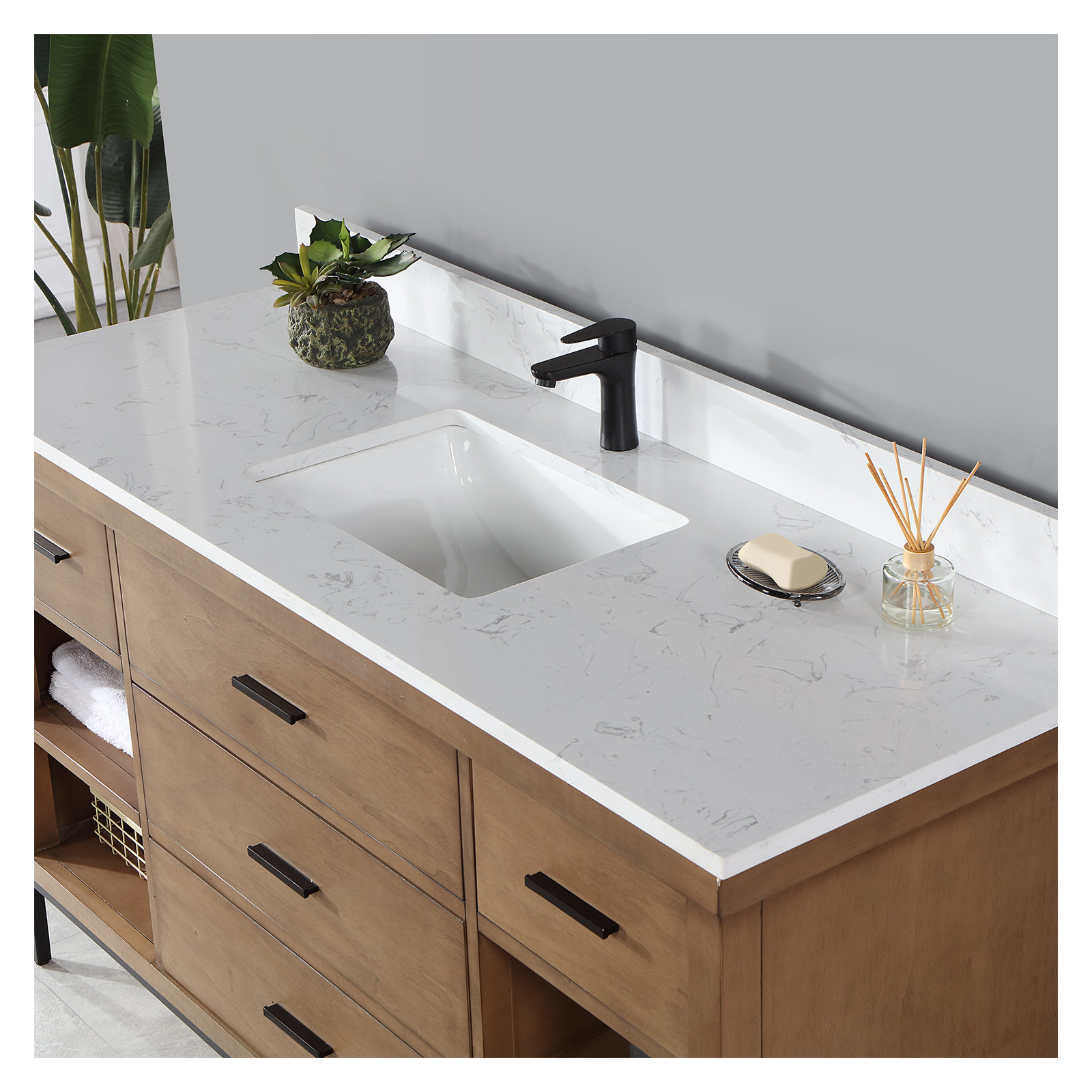 Adaire 60'' Single Bathroom Vanity, Brown, Matte Black
