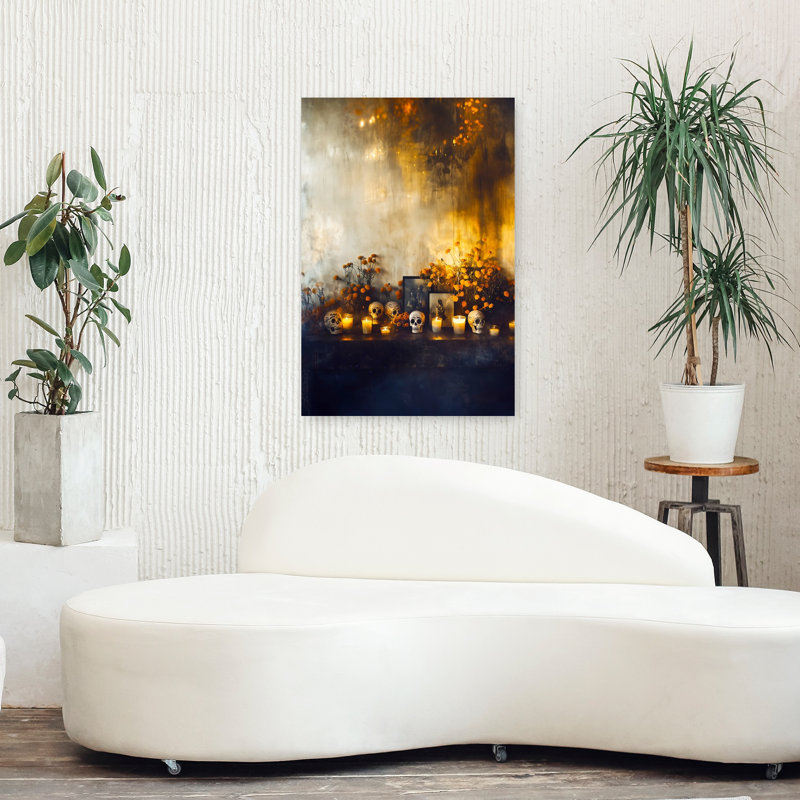 Day Of The Dead Ofrenda Vibrant Contemporary Marigold Autumn City Wall Art Print 1 Piece Wrapped Canvas Wall Art