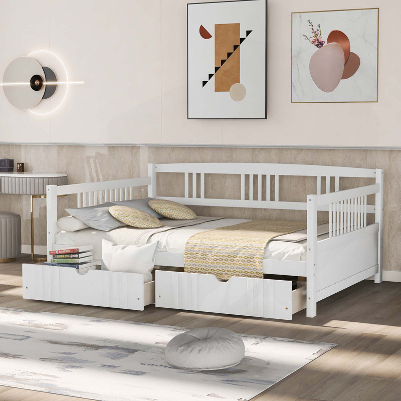 Lit de jour polyvalent avec deux tiroirs pour optimiser l'espace, Complet/Double, Blanc