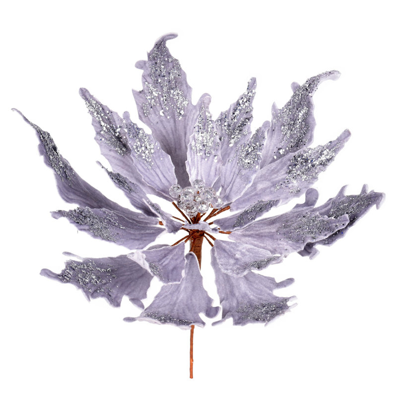 Vickerman Velvet Sequin Poinsettia Artificial Christmas Pick, Silver