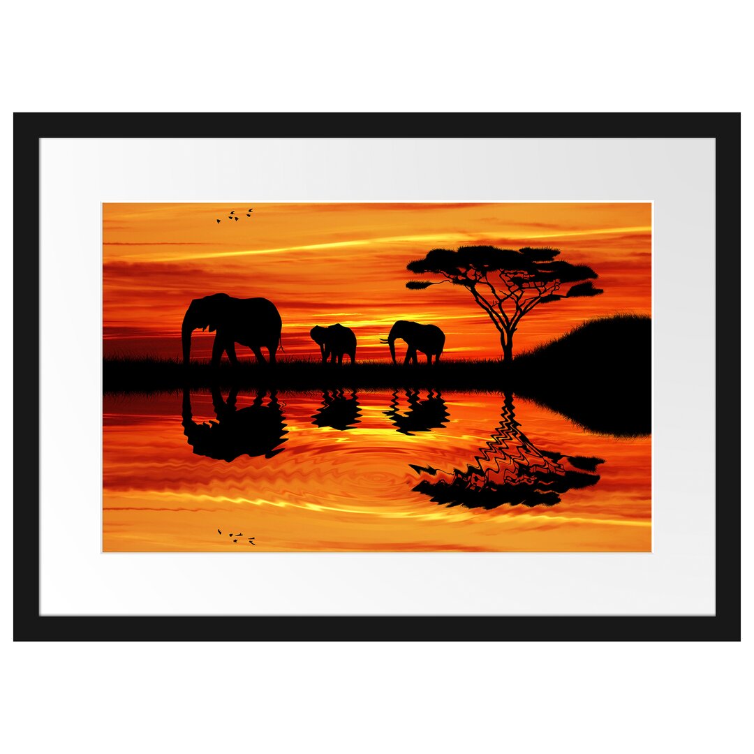 Gerahmtes Poster Afrika Elefant in Sonnenschein