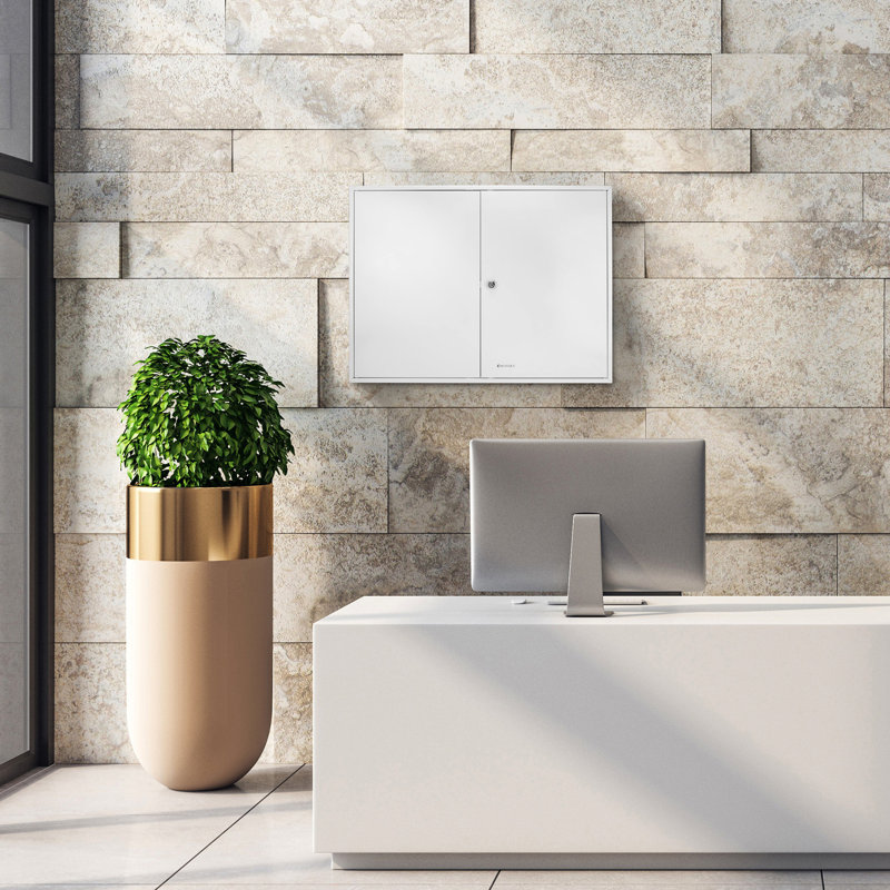 Armoire 320 avec serrure à clé - boîte murale en acier gris, 28,54 po Largeur, 21,74 po de hauteur, 3,26 po de profondeur, rangement sécurisé, 32 clés verrouillées, support en acier gris, l x H P, support d'écurie