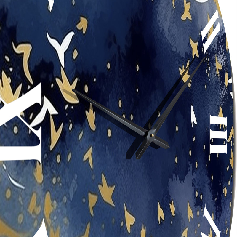 Horloge murale abstrait bleu foncé et doré, Moyenne