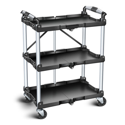 3-Tier Collapsible Service Cart, 265Lbs Foldable Utility Service Cart Portable Tool Cart With Wheels