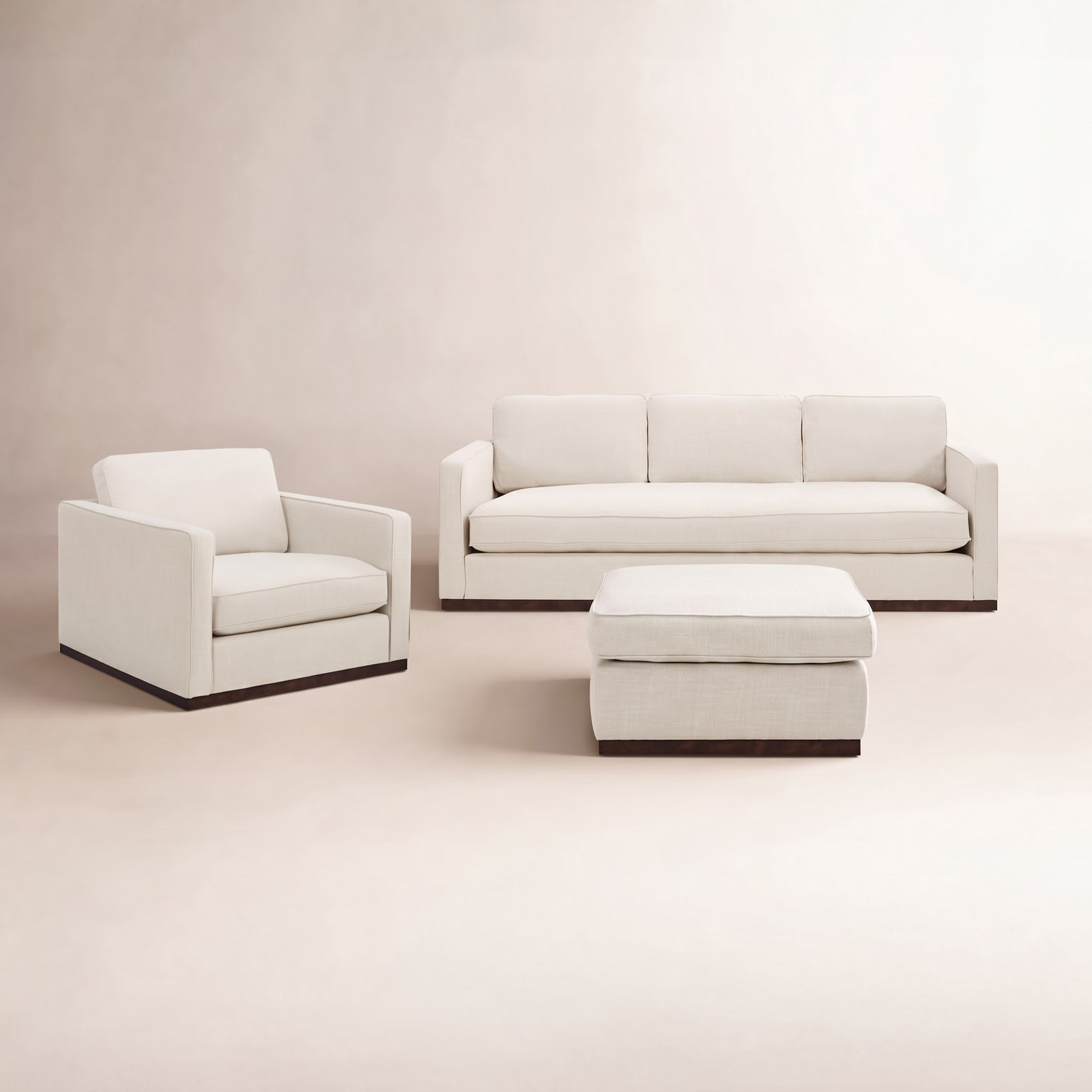Bobbi 3-Piece Living Room Set, Effie Linen Performance Linen