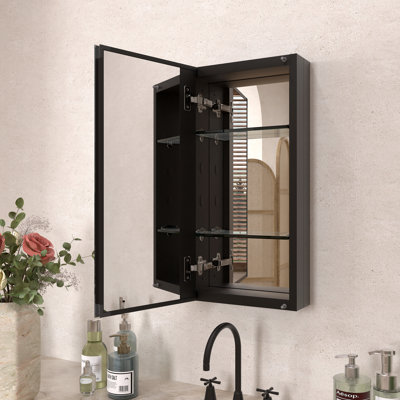 24 H x 12 W Frameless Medicine Cabinet with Mirrored Door for Recessed or Surface Bathroom Wall Storage