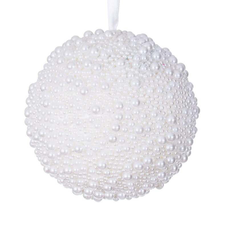 Vickerman 4.5" White Pearl Ball Ornament, includes 3 ornaments., 4.5 Inches, Set Of 4