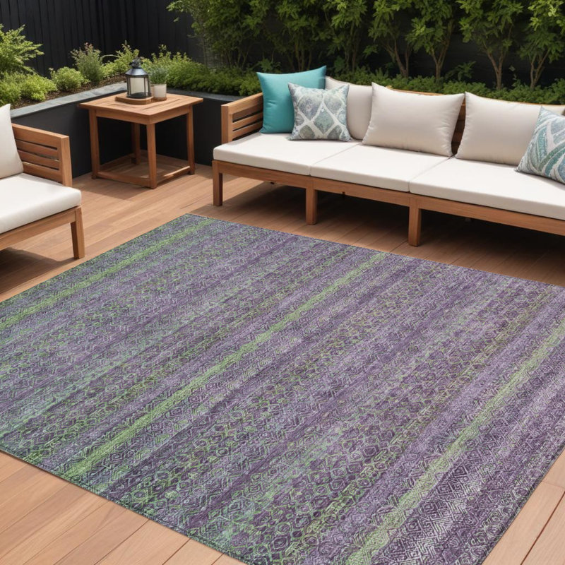 Tapis extérieur lavable rayé mauve et vert lime 8 pi x 10 pi