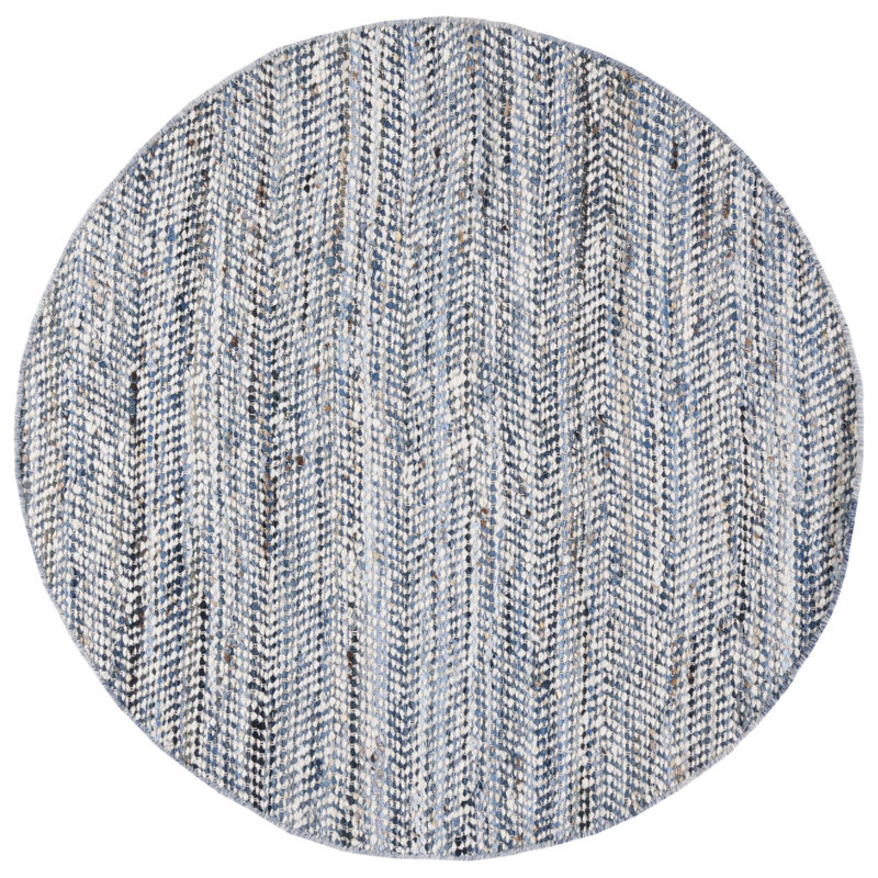 Treece Handmade Flatweave Wool/Cotton Area Rug in Blue/Ivory, Round 6'