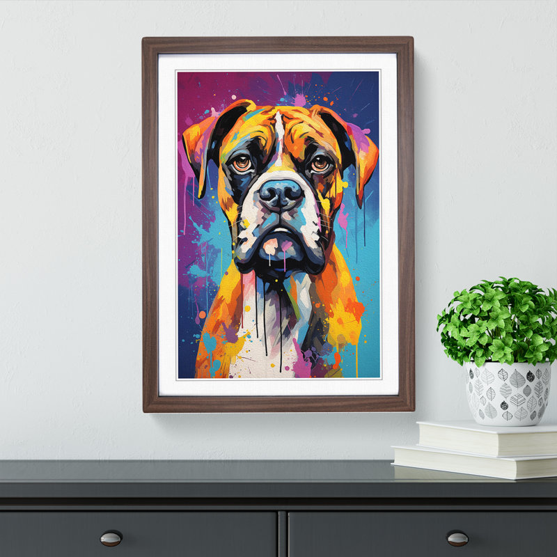 Boxer Dog Abstract - Framed Print, 46cm H x 34cm W x 2cm D, Walnut