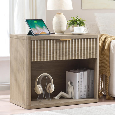 Fluted 1-Drawer Nightstand with Charging Station