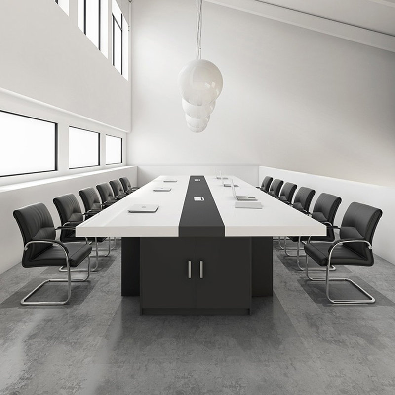 Table de conférence rectangulaire blanche et noire, H 29,53 po x L 94,49 po x l 47,24 po